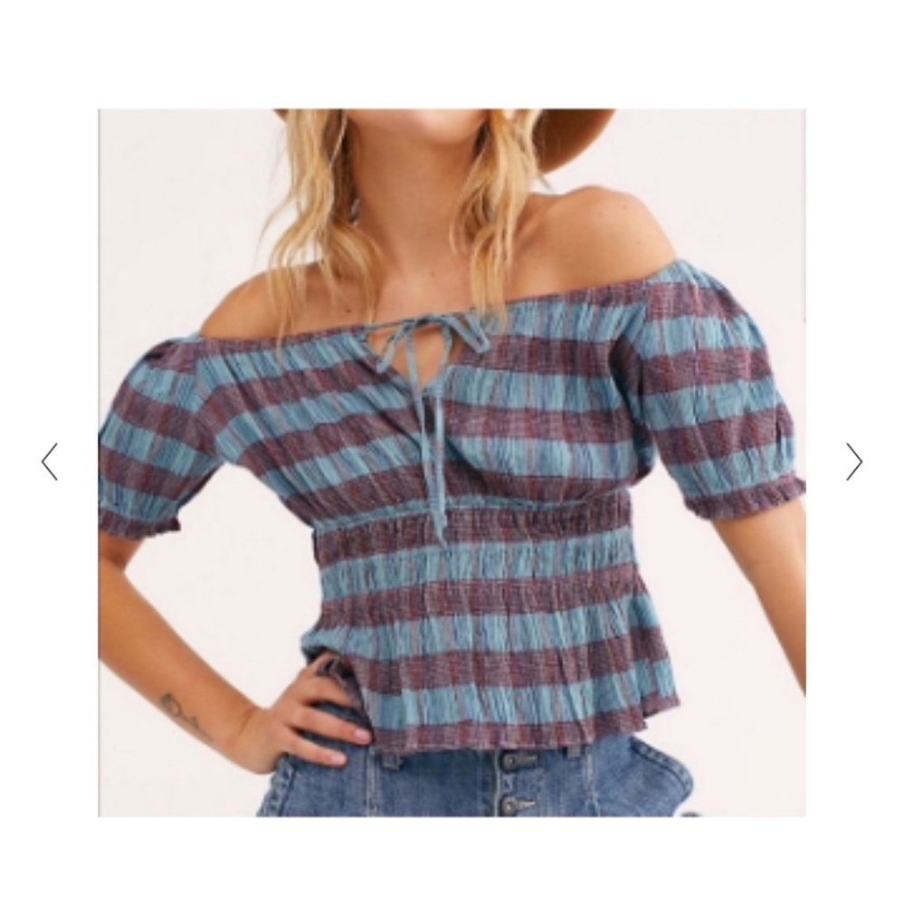 NWOT Free People Vivi top red blue Medium